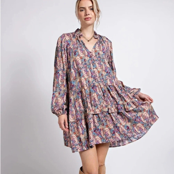 New! Easel Paisley Printed Challis Dress - Picture 9 of 9